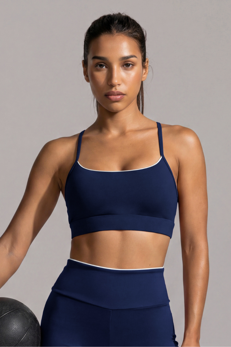 Women's Contrast Trim Y-Back Thin Strap Sports Bra