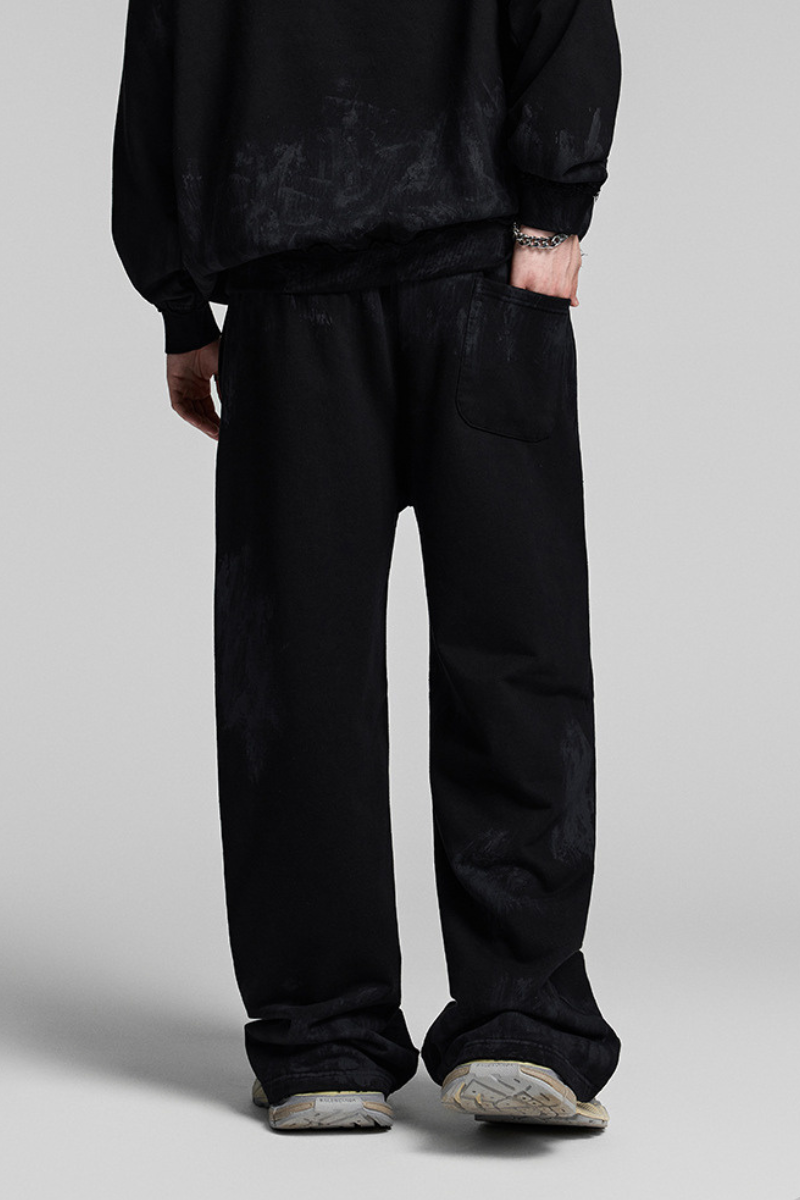 Distressed, worn-out straight-leg pants