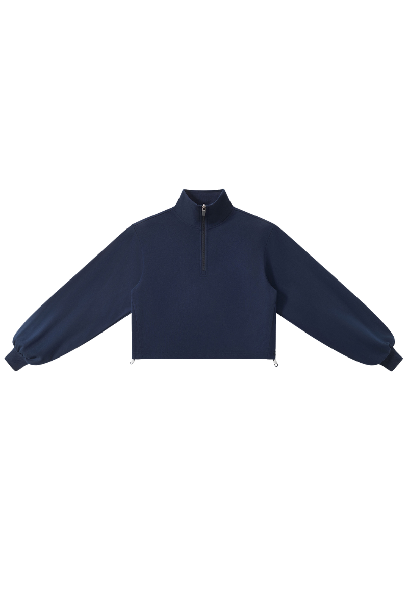 Women's Half Zip Stand Collar Cropped Drawstring Sweatshirt