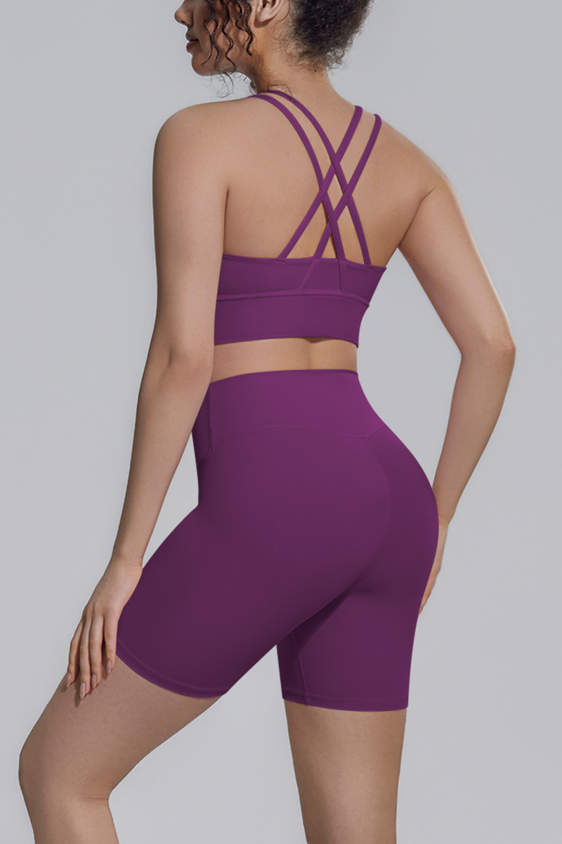 Women's Athletic Yoga Sets:Cross-Back Bra And Shorts