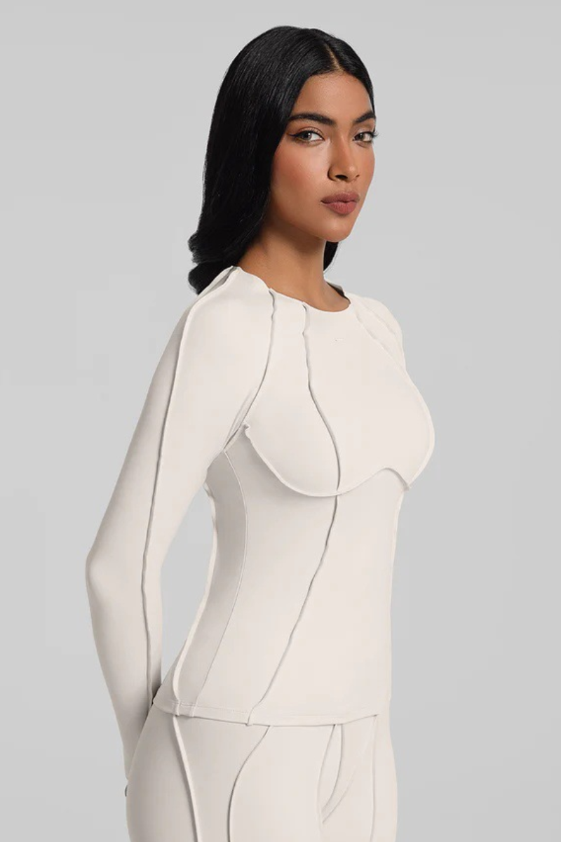 Women's Athletic Seam Detail Cropped Yoga Long Sleeve Top