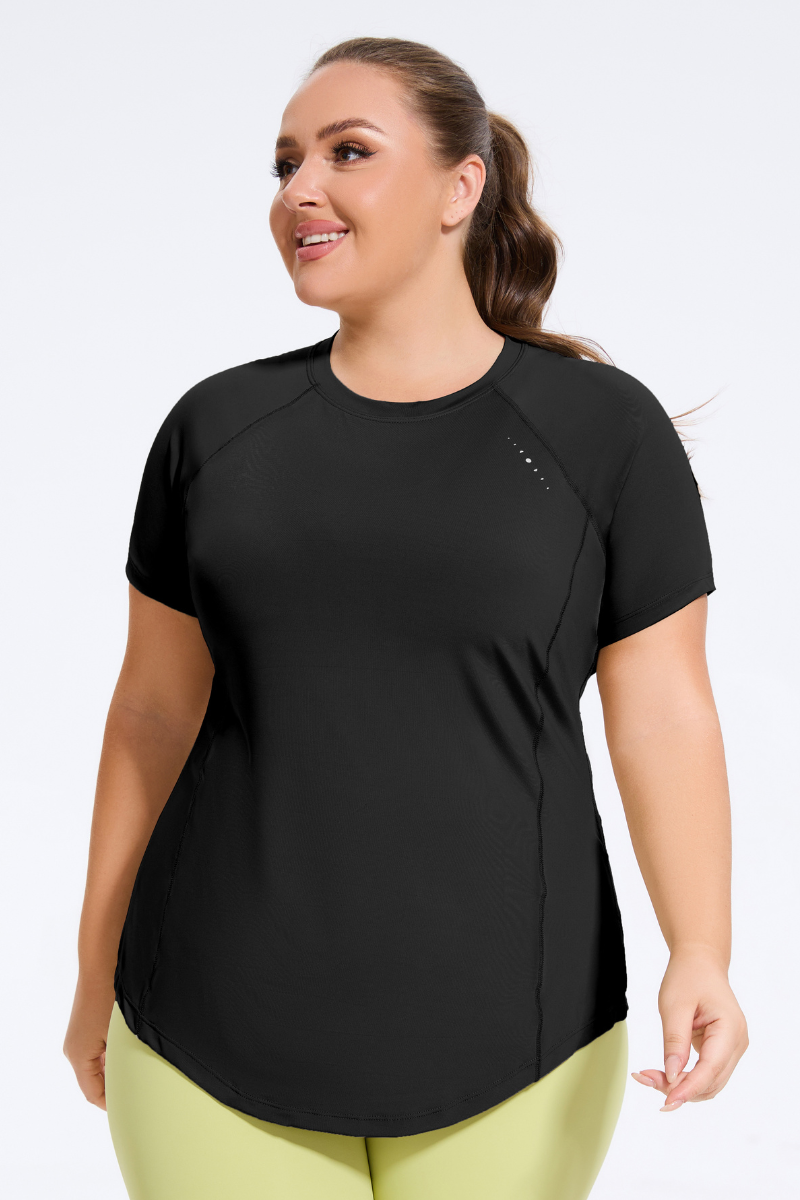 Plus Size Women's Athletic Curved Hem  Yoga T-shirt