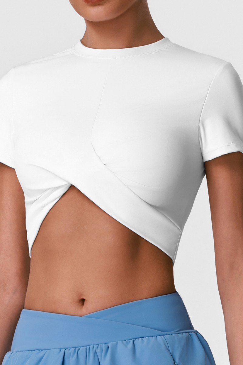 Women's Athletic Cross-Twist Cropped Solid T-Shirt