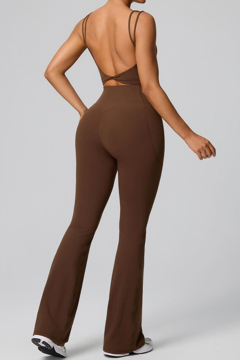 Women's Double Strap Twist Back Cami & Flare Yoga Pants Set