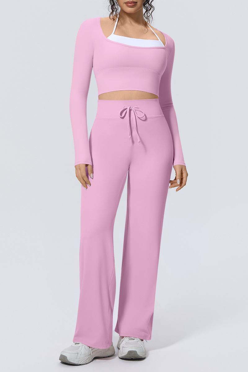 Women Sets:Cropped Long Sleeve T-shirt And Straight Leg Pant