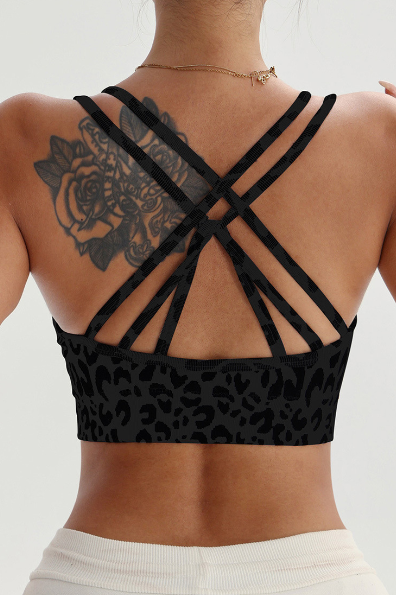 Women's Leopard Multi Crisscross Back U Neck Sports Bra