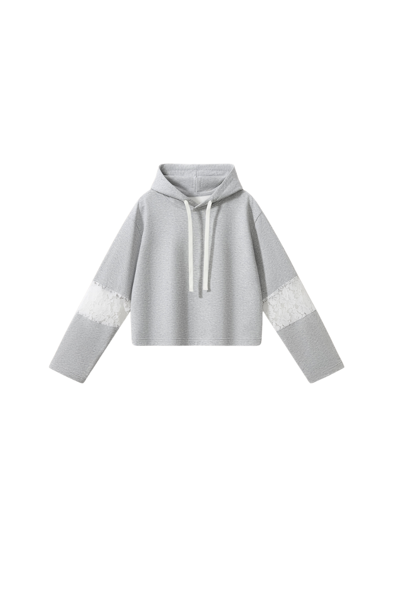 Women's Fall Cropped Openwork Lace Patchwork Hoodie