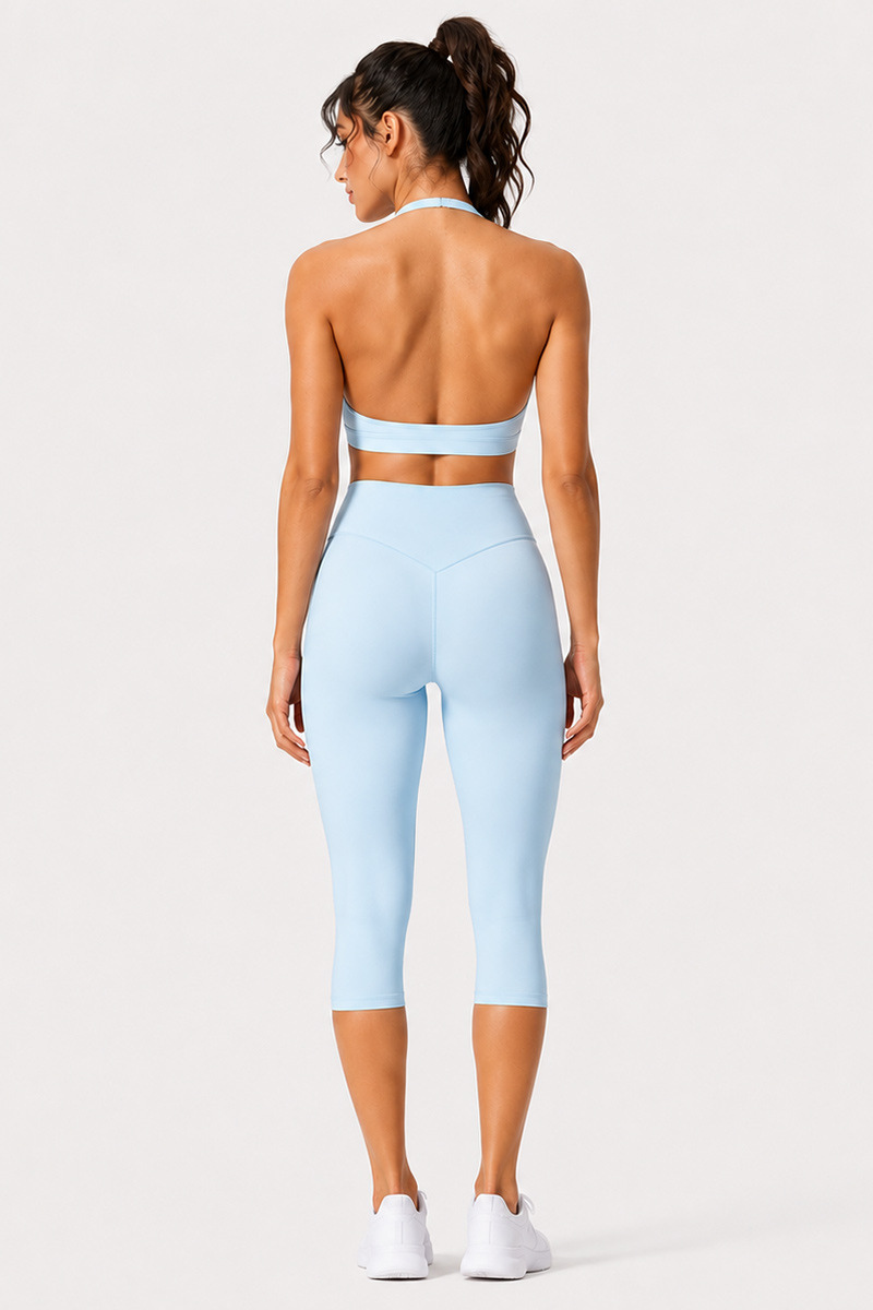 Women's Halter Open-Back Bra & Capri Leggings Workout Sets