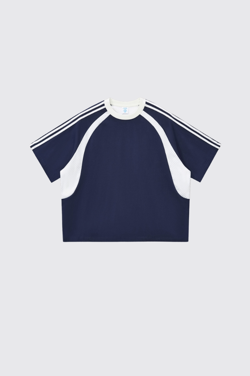 Women's 260g Cotton Mesh Stripe Patch Tee