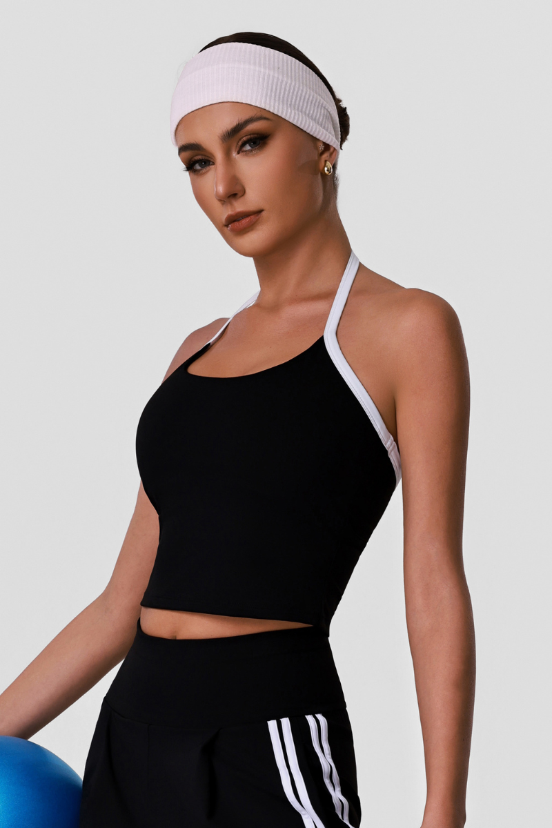 Women's Athletic Color-Block Halter Neck Crpped Tank Top