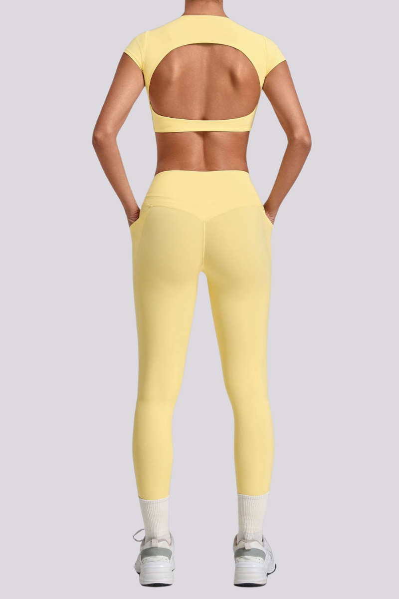 Women's Cut Out Cropped T-shirt And Leggings Yoga Sets