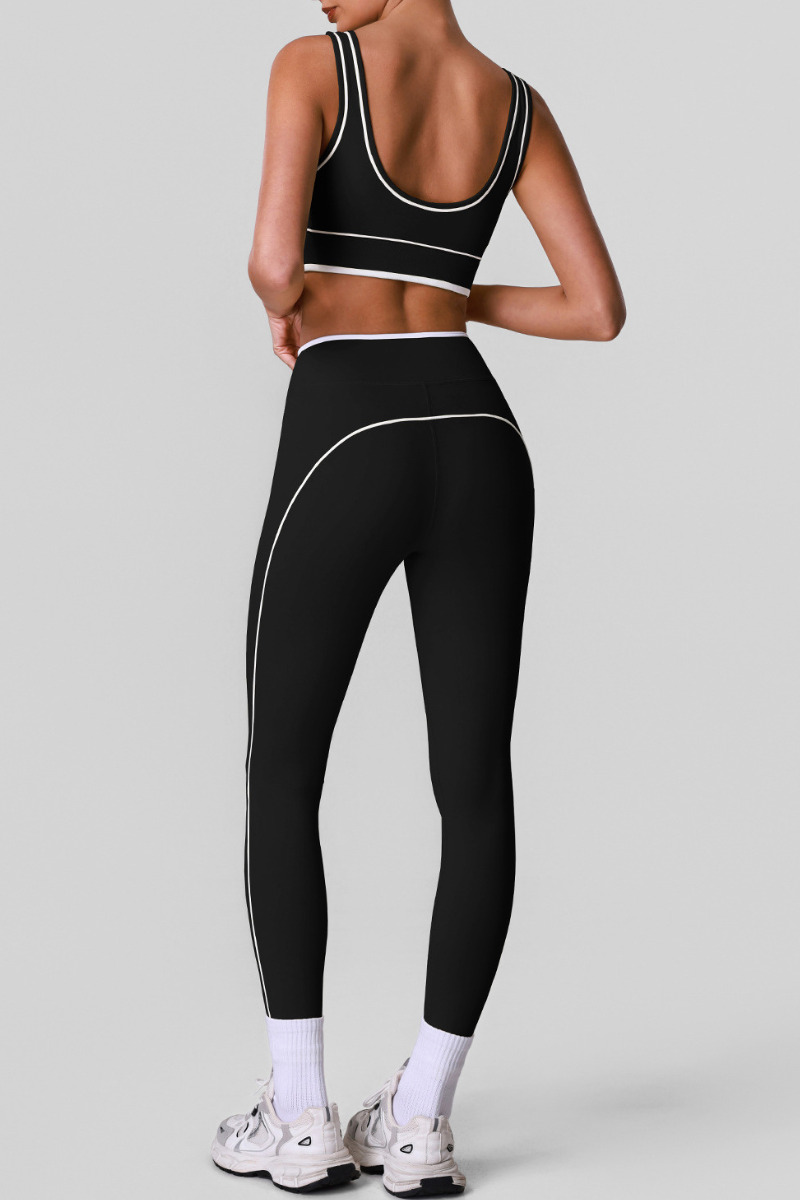 Women's Color Block Crossover Waist Stretchy 2-Piece Sets