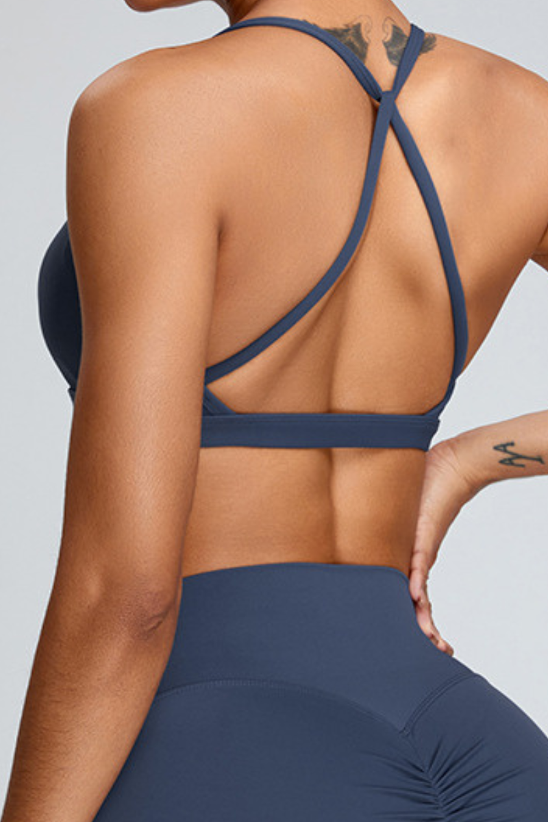 Women's Athletic Front Ruched Cross-Back Yoga Sports Bra