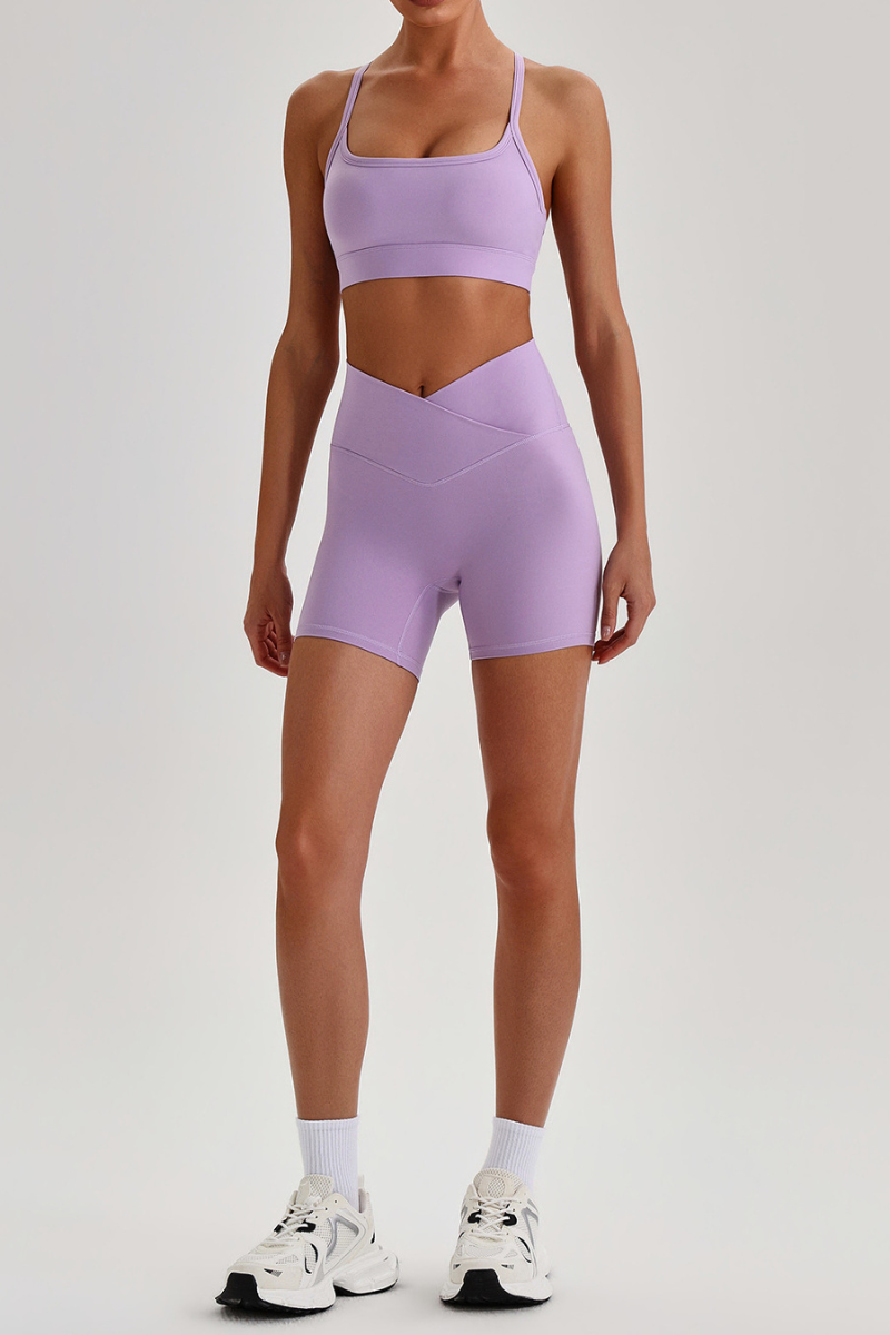 Women's Brushed Set:Cutout Back Bra & V-waist Yoga Shorts