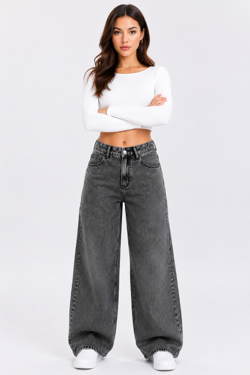 Women's High Waist Straight Jeans with Elastic Back Waist