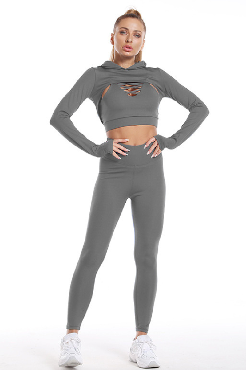Women's 3 Piece Yoga Set:Cropped Cover Up & Bra& Leggings