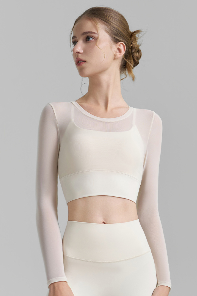 Women's Multi-Color Mesh Faux Two-Piece Cropped Yoga Top