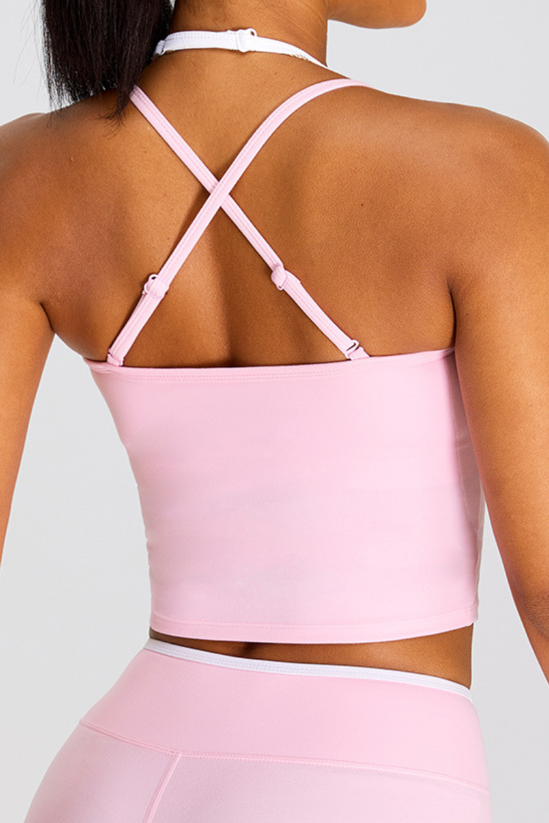 Women's Color-Block Cross-Back Padded Yoga Tank Top