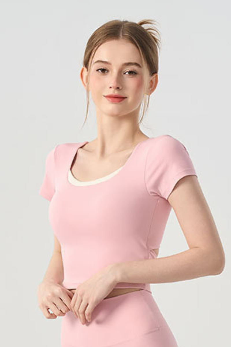 Women's Bow Cutout Back Padded Naked Feel Yoga T-shirt