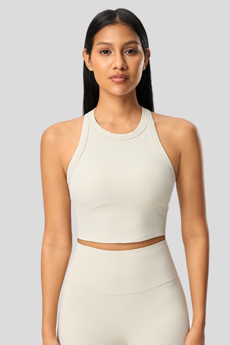 Women Racerback Round Neck Solid Sports Bra