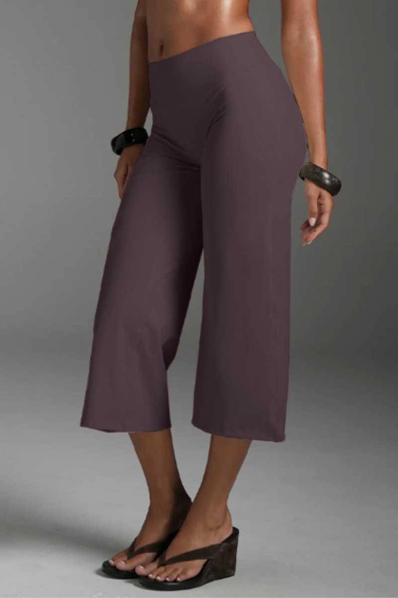 Women's Athletic Solid Yoga Casual Wide-Leg Capri Pants