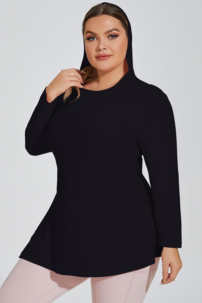 Plus Size Women's Side Slits Hooded Long Sleeve Top