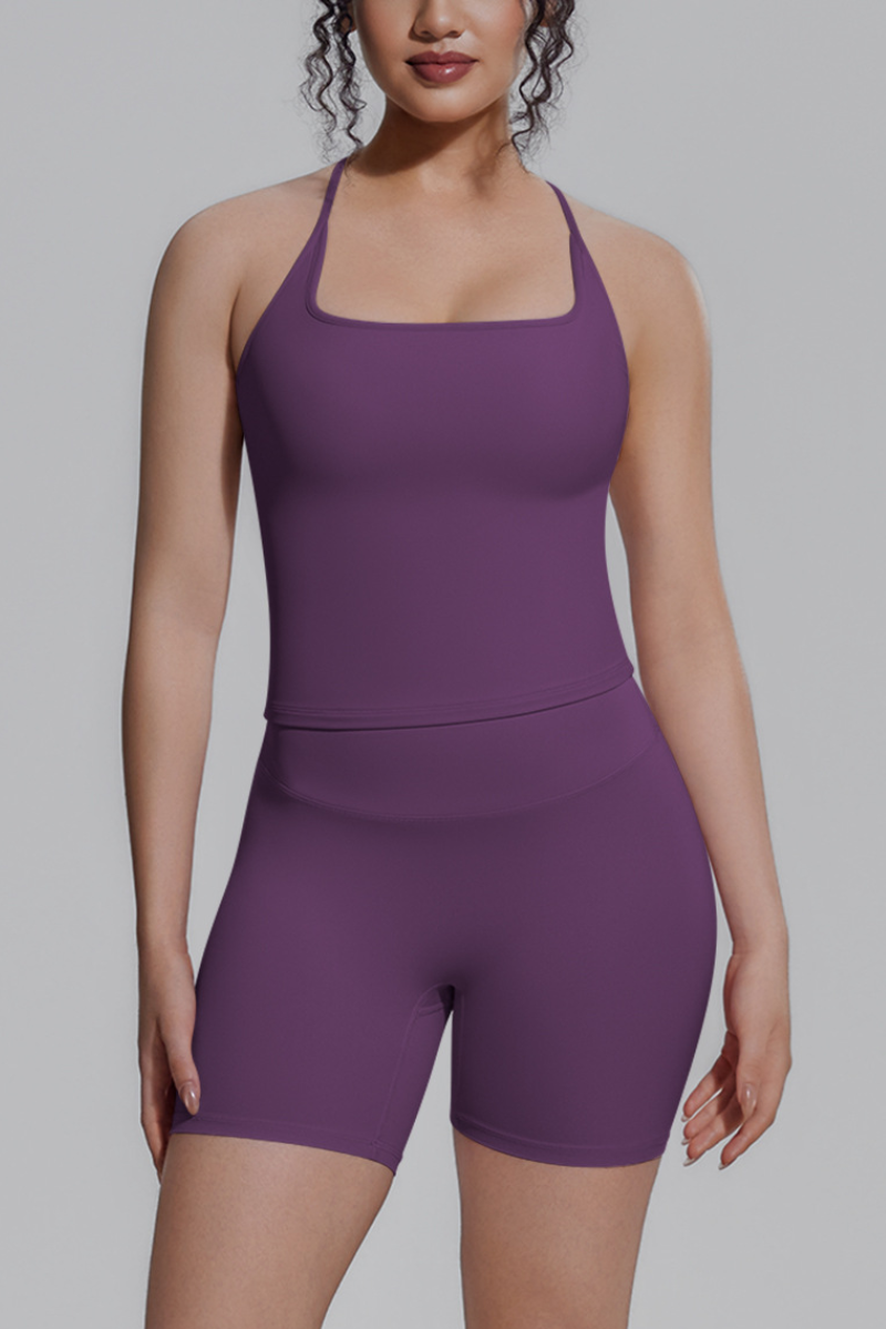 Women's Athletic Sets:Racerback Tank Top And Shorts
