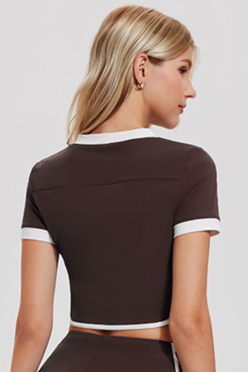 Women's Contrast Trim V-Neck Cropped Tennis T-shirt