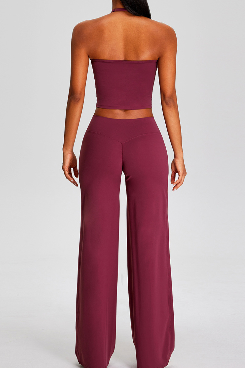 Women's Athletic Sets:Halter Triangle Cup Tank Top & Pants