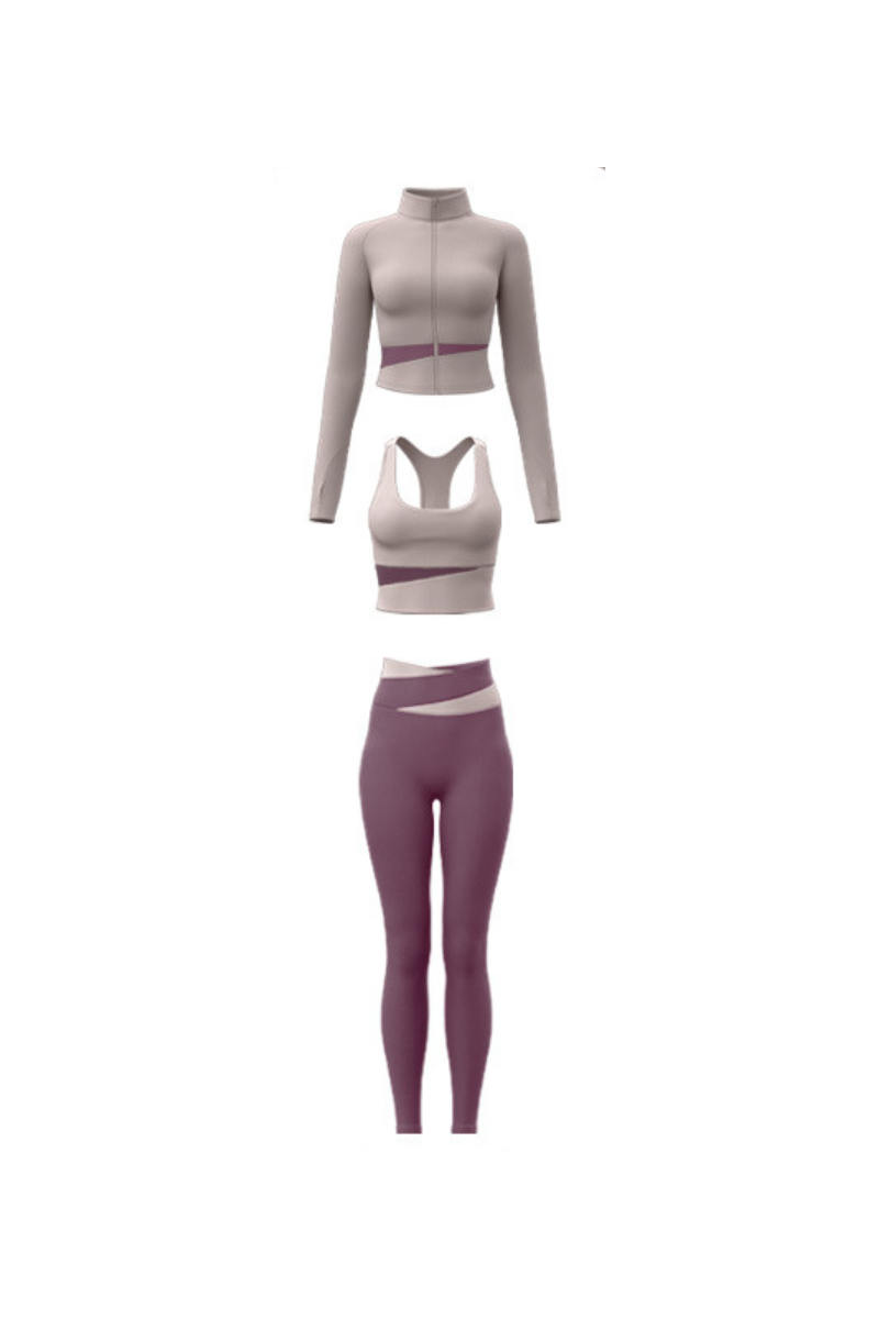 Women Color Block 3-Piece Sport Sets:Bra & Jacket & Leggings