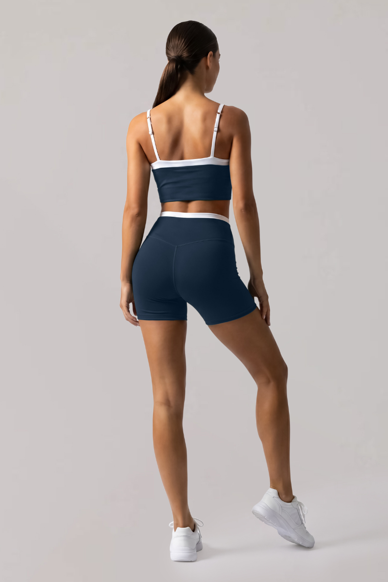 Women's Athletic Sets:Thin Straps Bra And High Waist Shorts