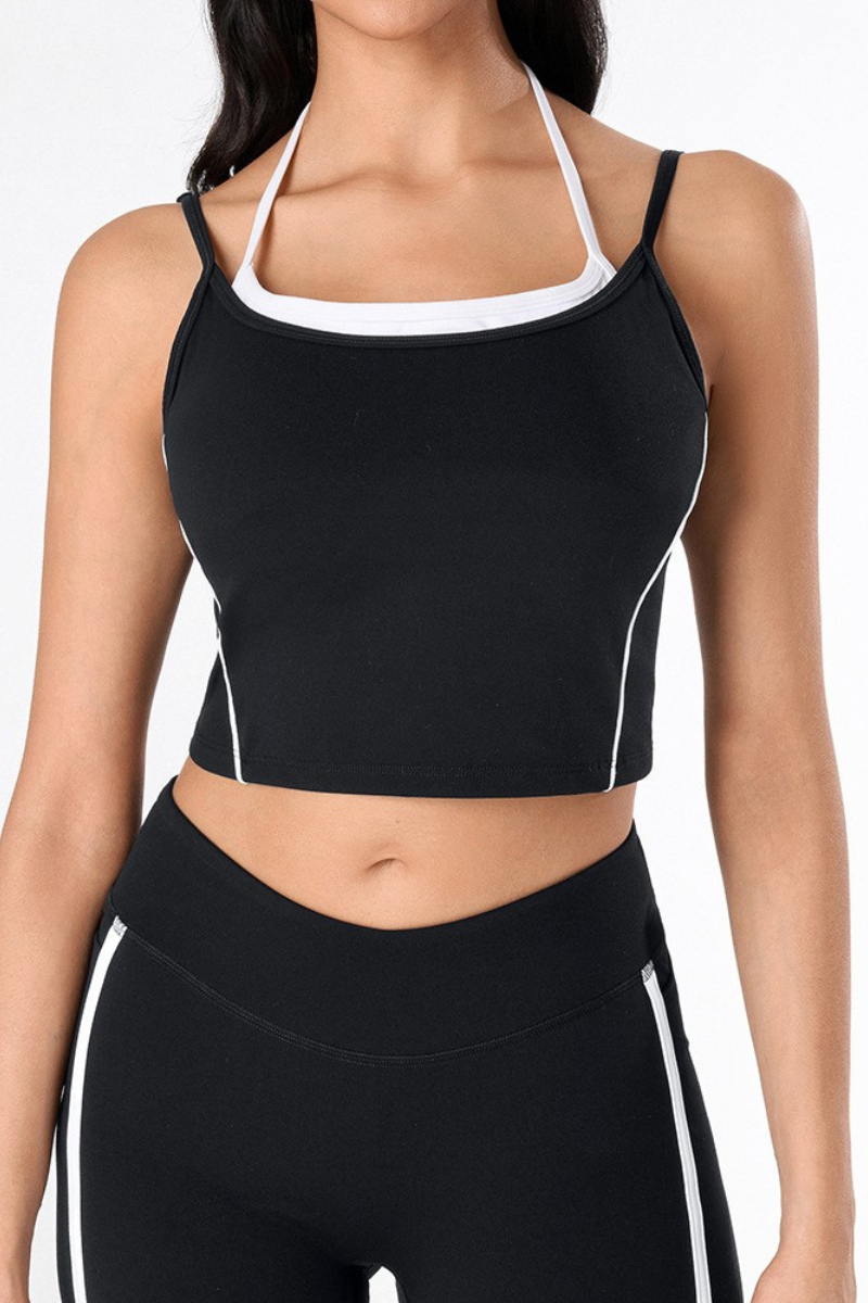 Women's Athletic Color-Block Faux 2 Piece Padded Tank Top