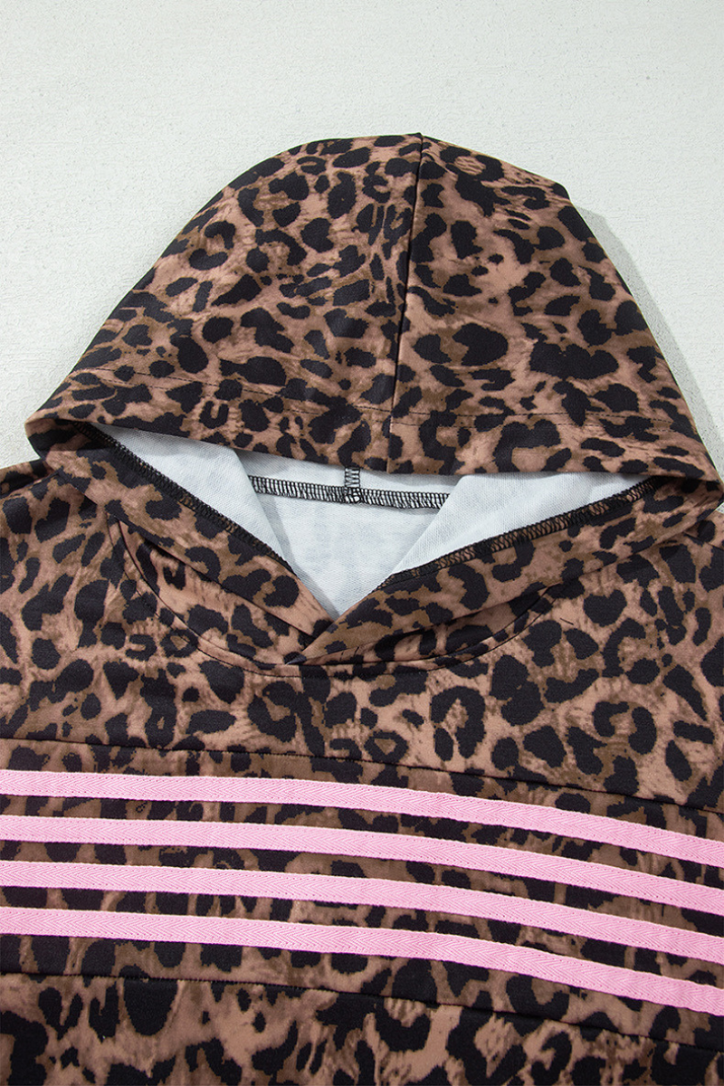Women's Fall Leopard Print Sets:Side Stripe Hoodie And Pants
