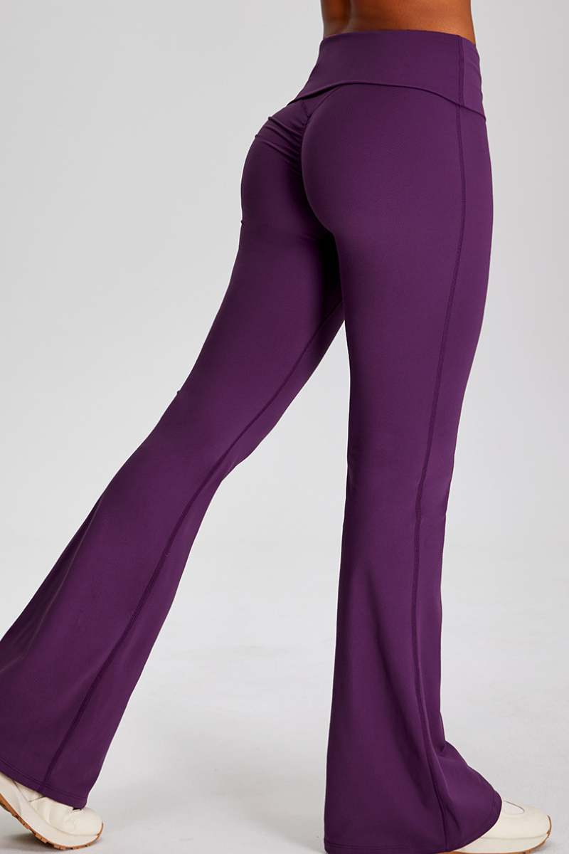 Women's Athletic Solid Pleated Buttocks Lift Flare Pants