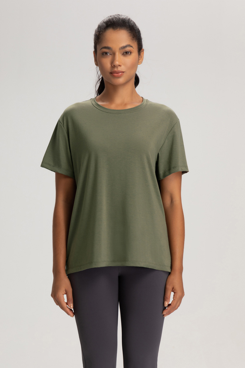 Women Solid Breathable Relaxed-Fit Yoga Short-Sleeve T-Shirt