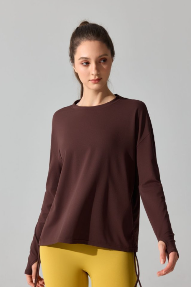 Women's Double Side Drawstring Thumb Hole Long Cover-Up