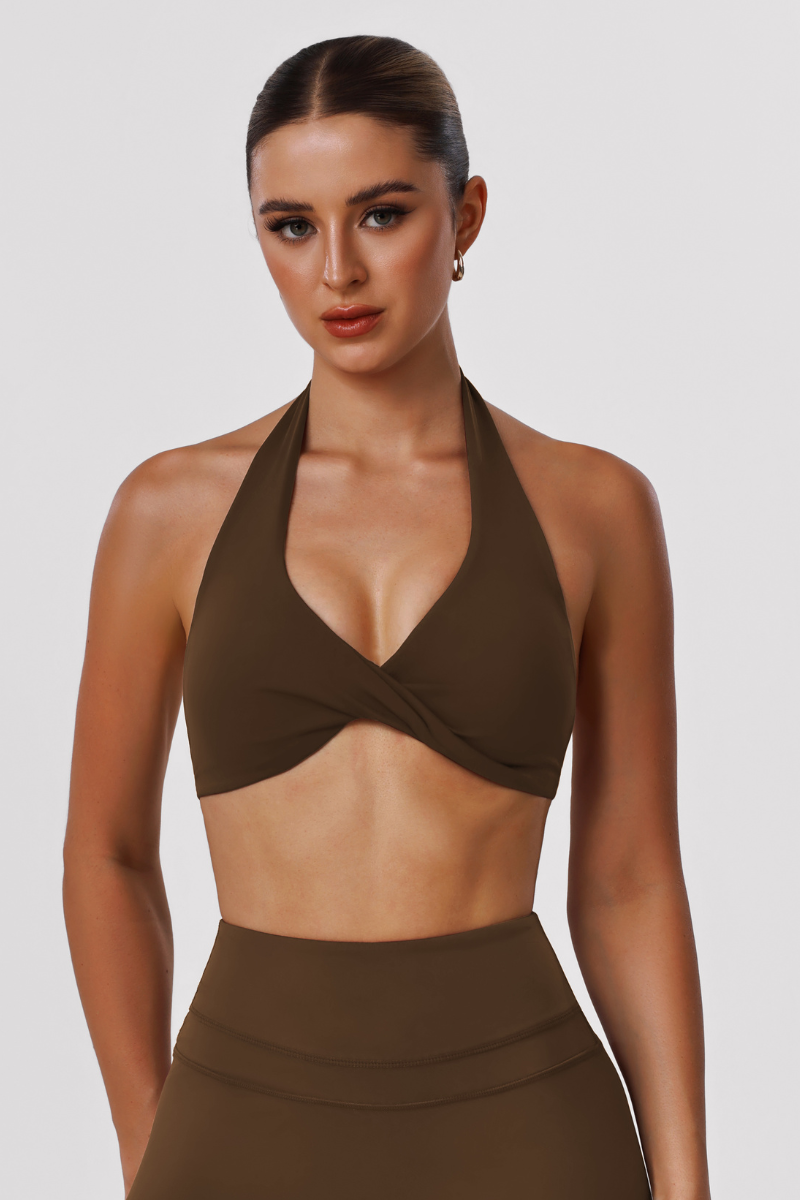 Women's Halter Wire-Free Built-in Pads Yoga Bra - Solid