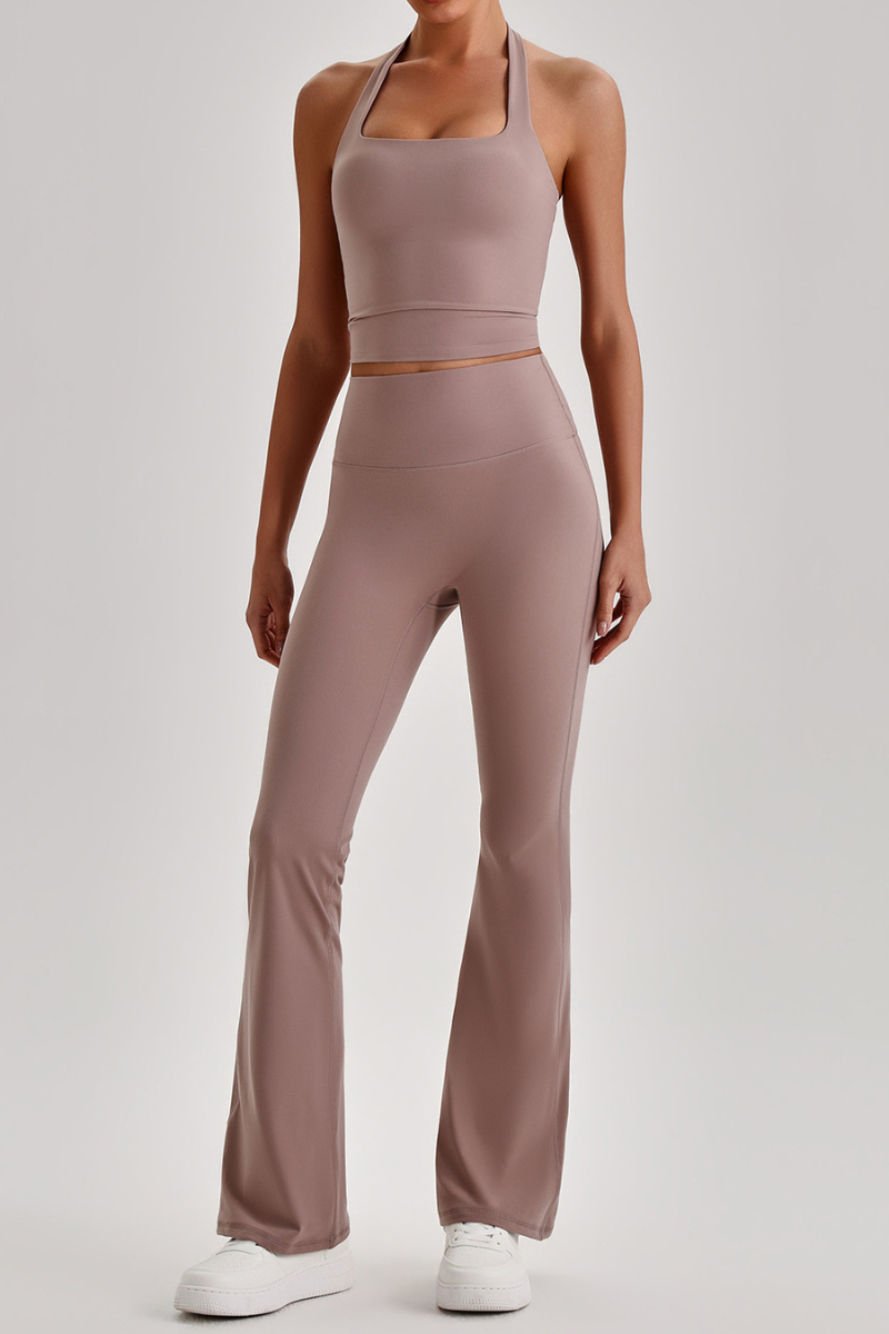 Women's Brushed Halter Tank Top & Yoga Flared Pants Set