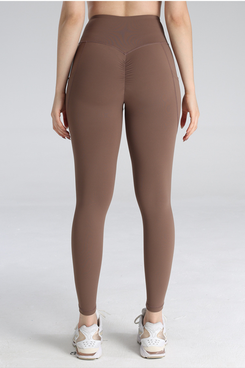 Women's High Waist Pleated Buttock Lift Pocket Yoga Leggings