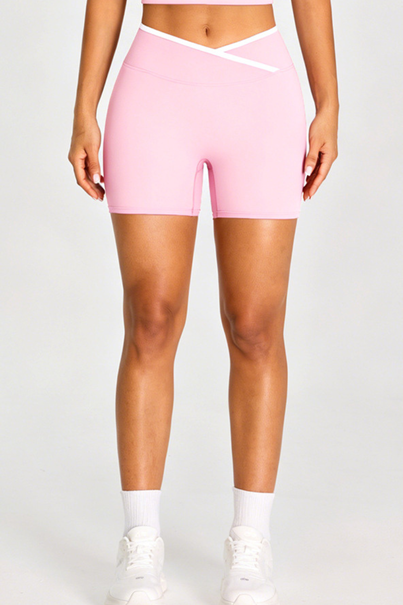 Women's Athletic Cross-Waist Color Block Biker Shorts
