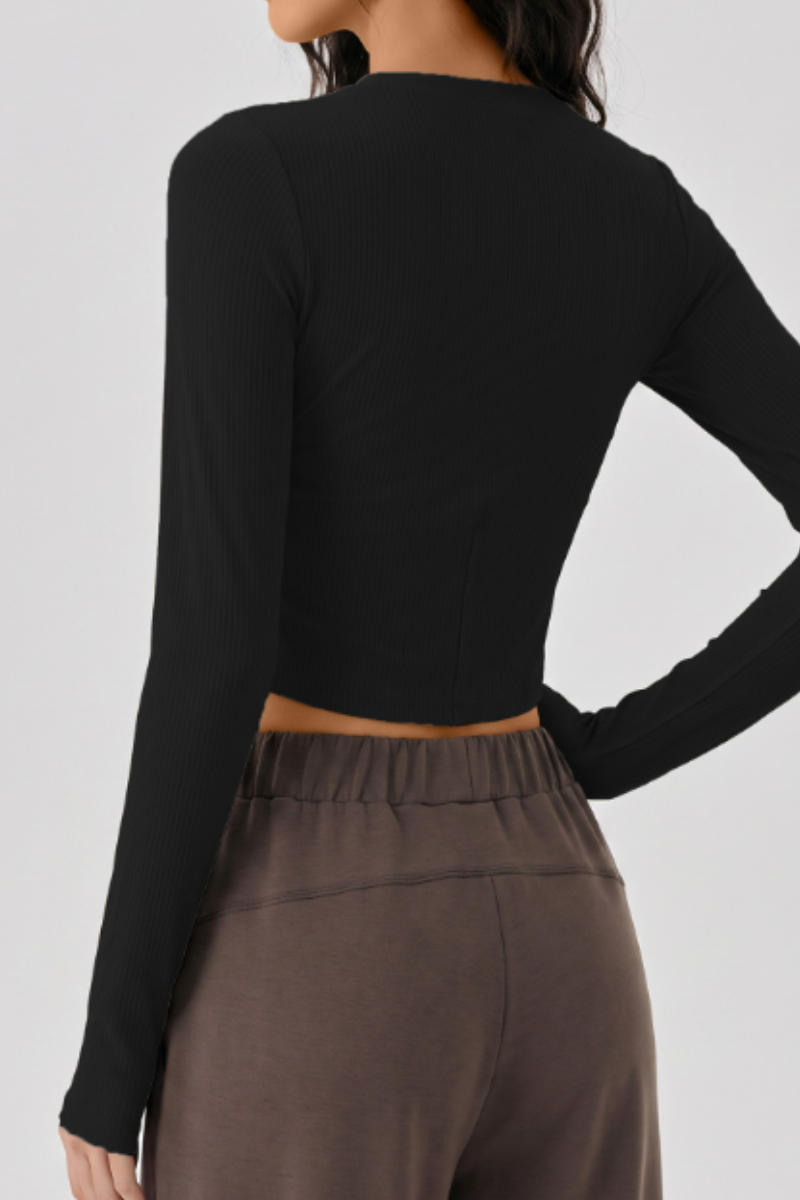 Women's Fall V-neck Slim Fit Ribbed Cropped Long Sleeve Top