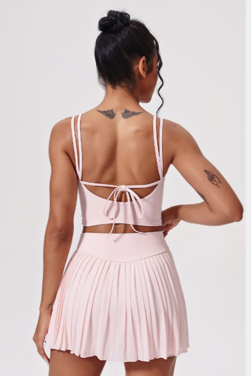 Women's Athletic Lace-Up Tank Top Pleated Skirt Tennis Sets