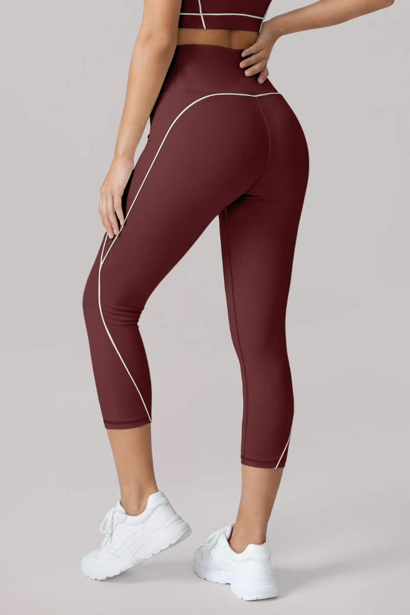 Women's Contrast-Line High-Waist Butt-Lifting Capri Leggings
