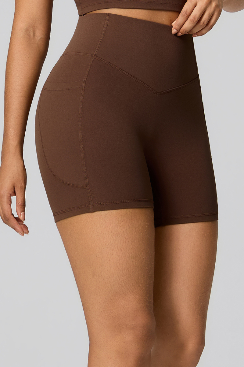 Women's High Waist Side Pocket Sculpting  Fit Yoga Shorts