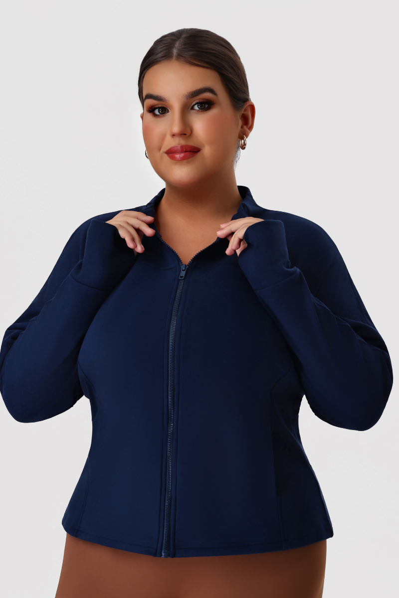 Plus Size Women's Fleece Cropped Fitted Stand Collar Jacket