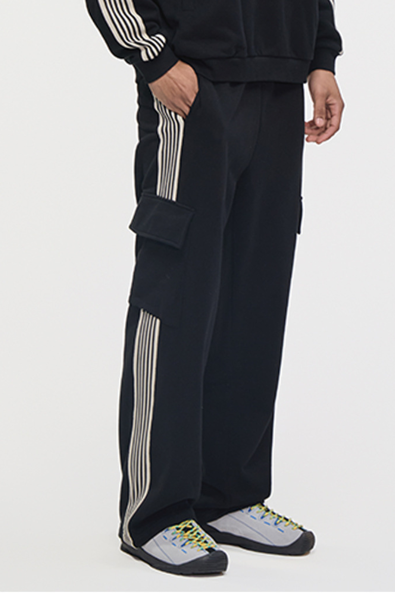 Men's 350g Color Block Stripe Pockets Straight Leg Pants