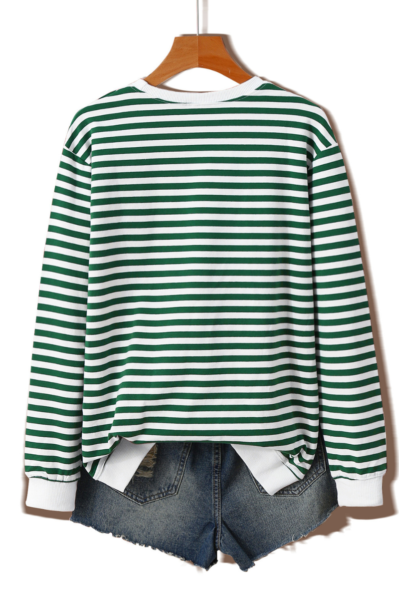 Women's Fall Striped Bow Christmas Tree Printed Pullover