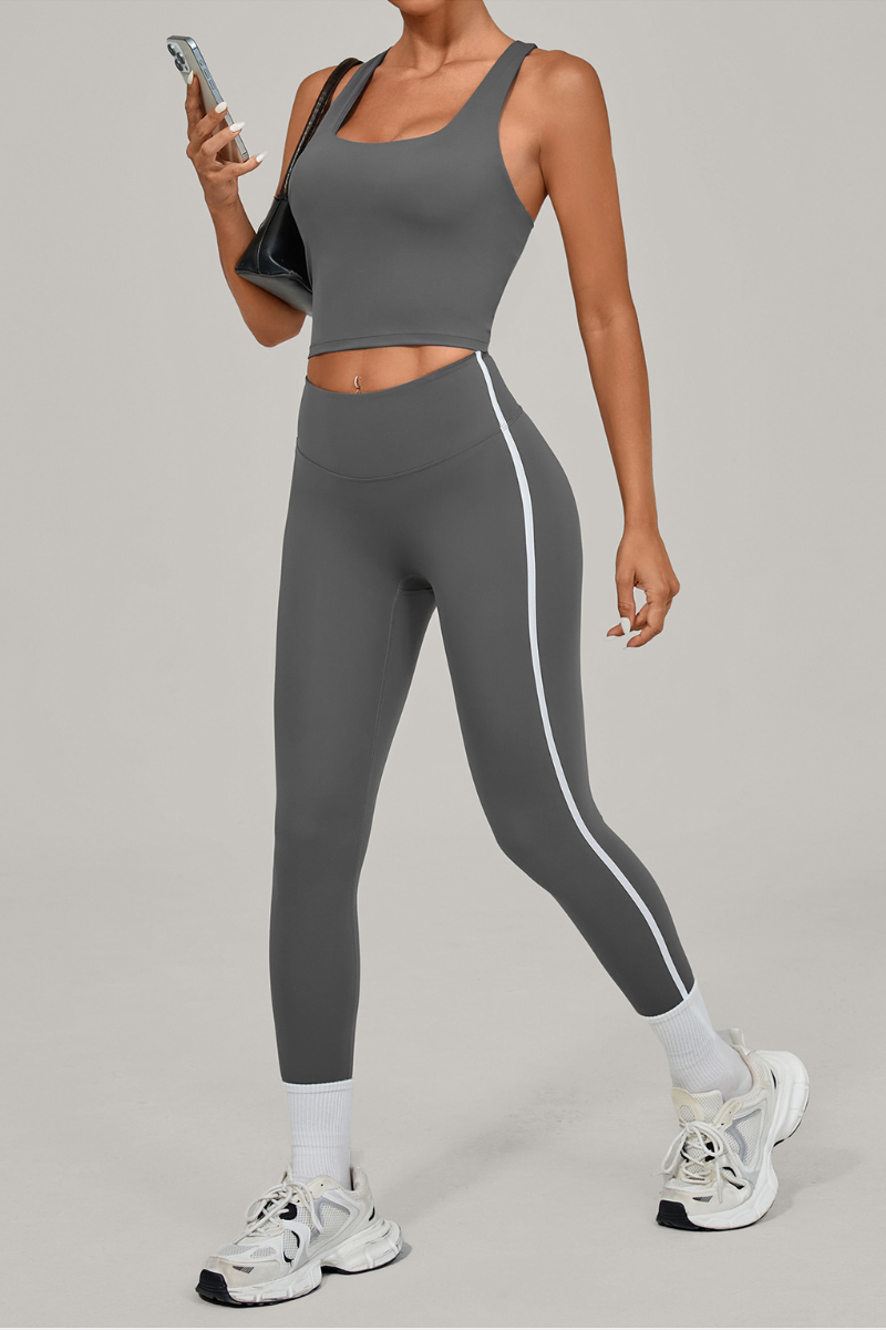 Women Athletic Sets:U-neck Cropped Tank Top And Leggings
