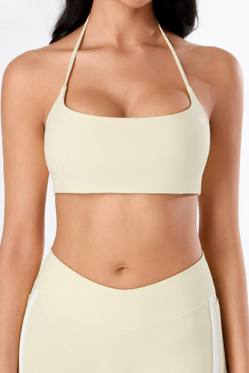 Women's Athletic Square Neck Tie Halter  Backless Yoga Bra