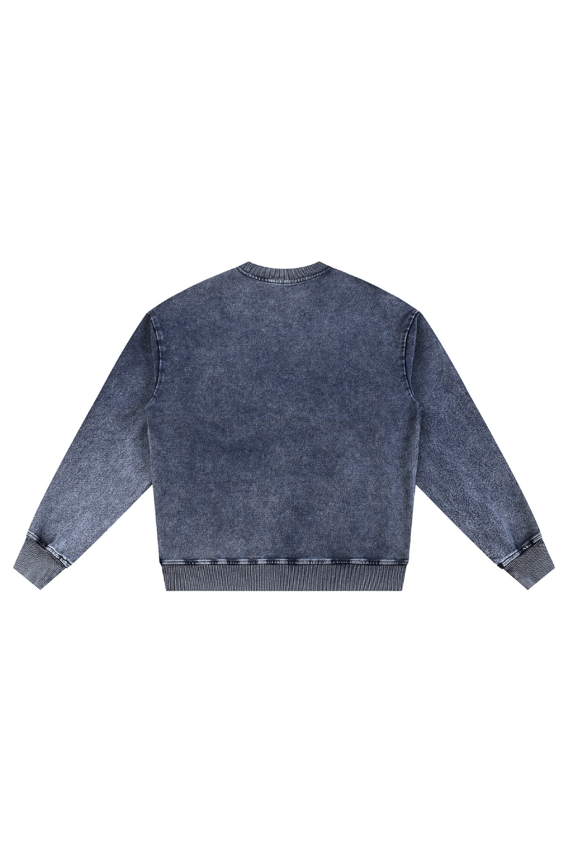 Unisex Fall 380G Heavyweight Washed Denim Relaxed Pullover
